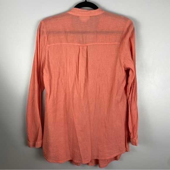 Soft Surrounding Glam Gauze Button Down Eyelet Roll Tab Sleeve Tunic Top Small - Picture 6 of 7